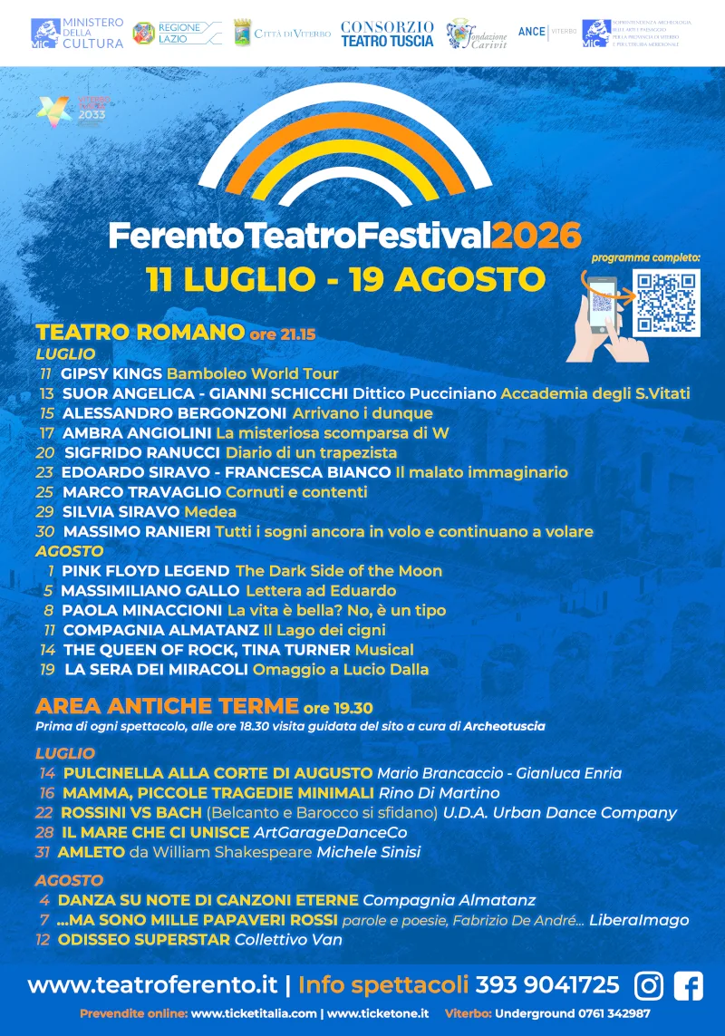 Ferento Teatro Festival 2026: Bergonzoni, Angiolini e Ranieri sotto le stelle